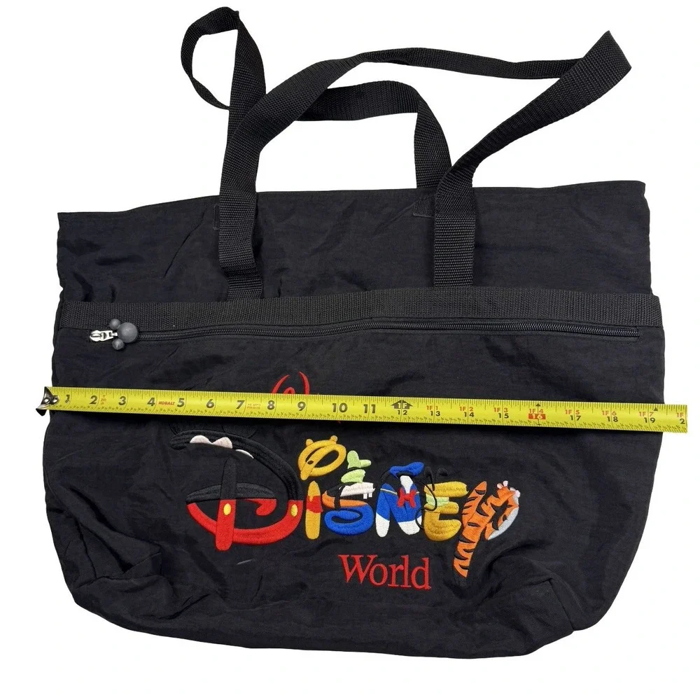 Walt Disney World Tote Bag Mickey Pooh Tigger Embroidered Black Large